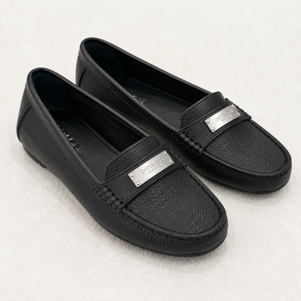 Coach Prema Black Pebbled Leather Driving Loafers Moccasin Flats 6B